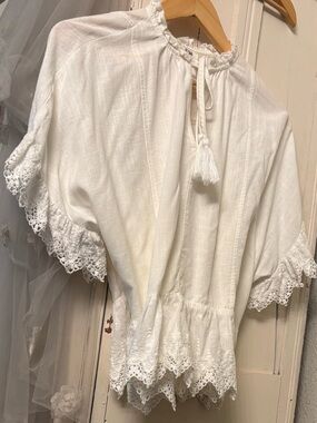 Umgee White Lace-Trim Peasant Blouse